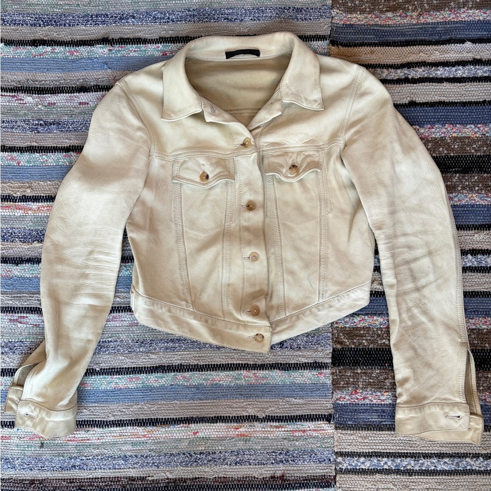 The Row Coltra Off-White Lambskin Leather Trucker Jacket